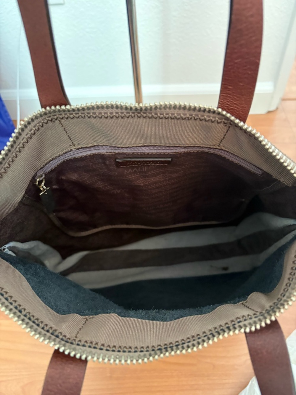 Maliparmi Taupe and Black Leather Tote with Dark Brown Handles - Picture 3 of 4
